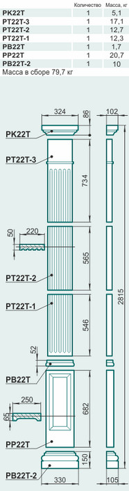 Пилястра P22T - Изображение каталога Архистиль