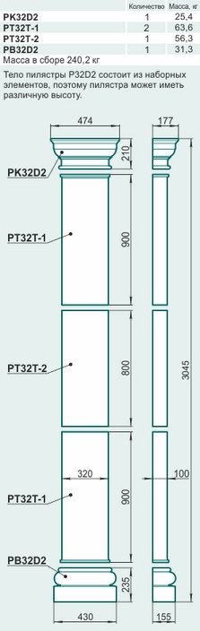 Пилястра P32D2 - Изображение каталога Архистиль